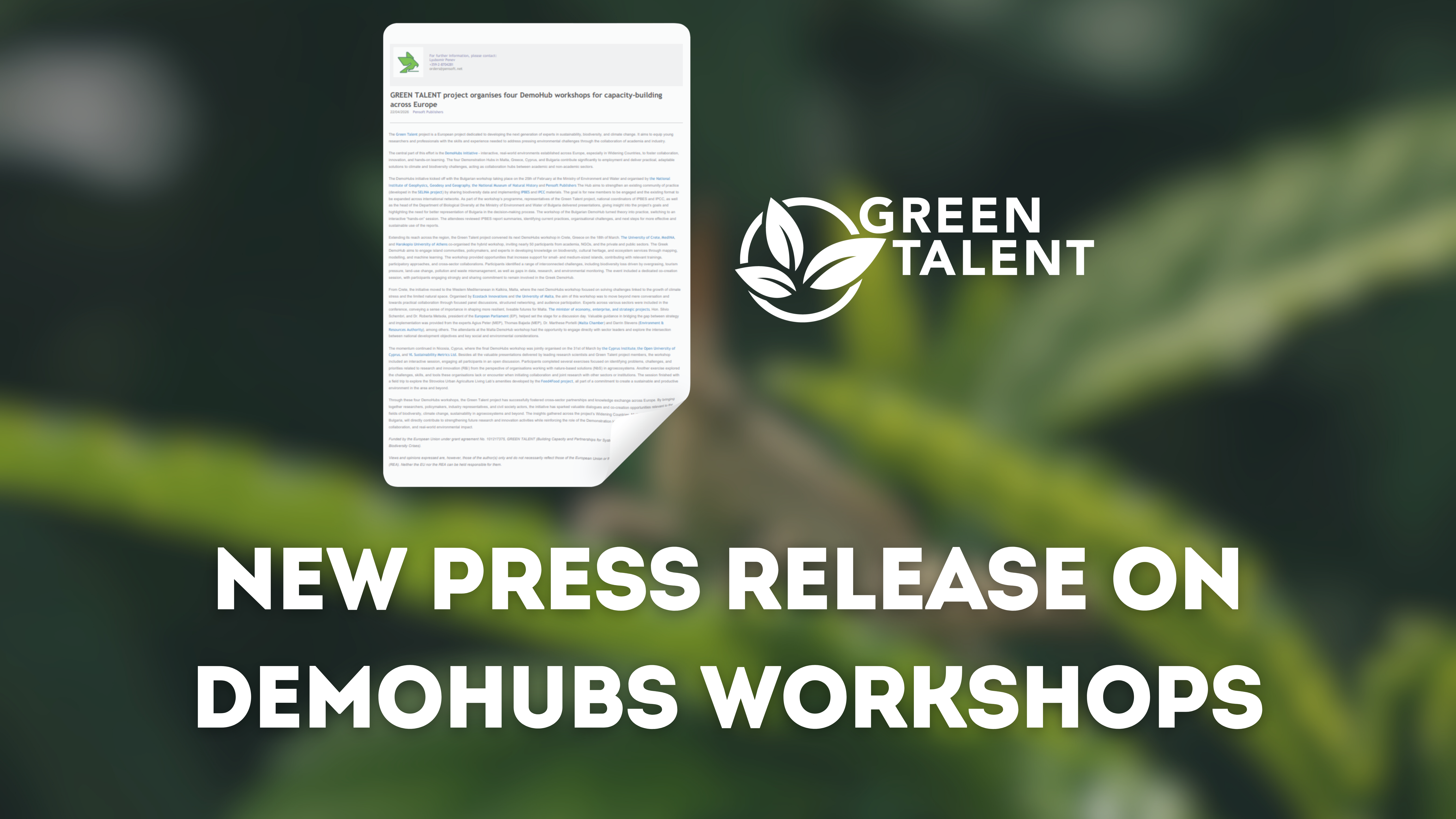 Featured image for article: Green Talent’s DemoHubs workshops were introduced in a press release