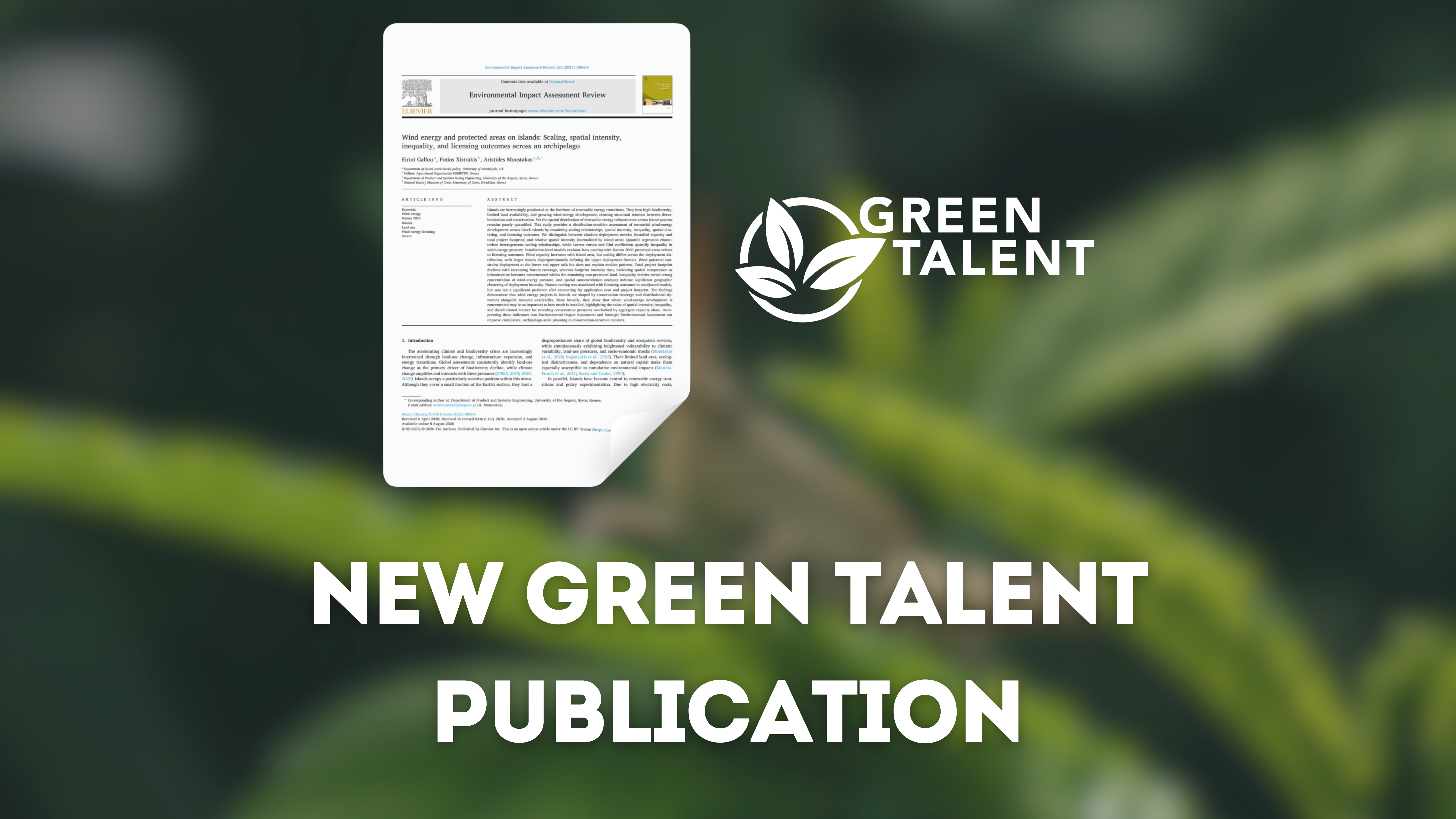 Featured image for article: Green Talent publishes a new scientific publication on wind energy development across Greek islands